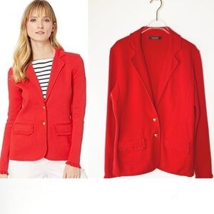 LRL LAUREN RALPH LAUREN Ruffle trim Red blazer Womens size L